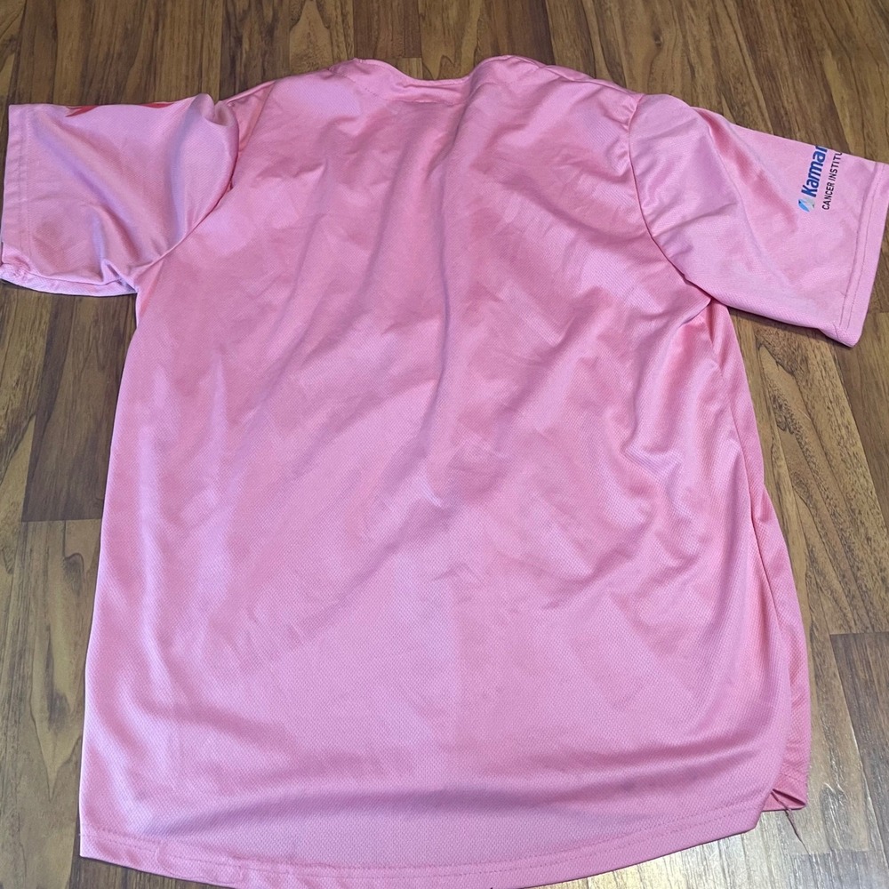 Detroit Tigers Baseball Jersey Large Pink Breast Cancer Awareness Ribbon Mesh L - Picture 2 of 10